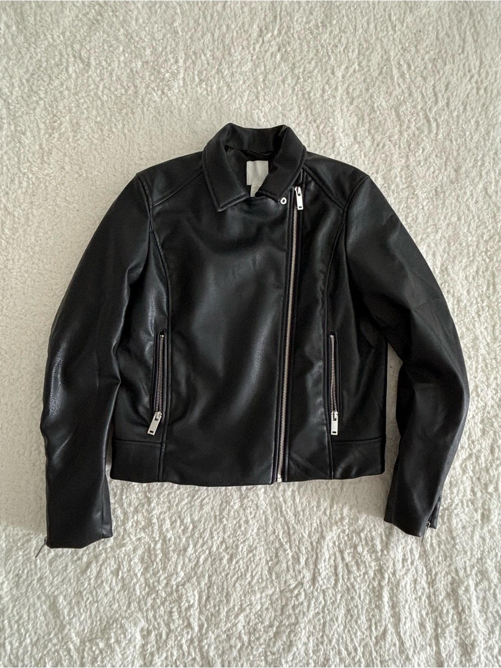 H&M Women’s Faux Leather Moto Jacket Black Size S Biker Style Zip Up - Picture 12 of 15